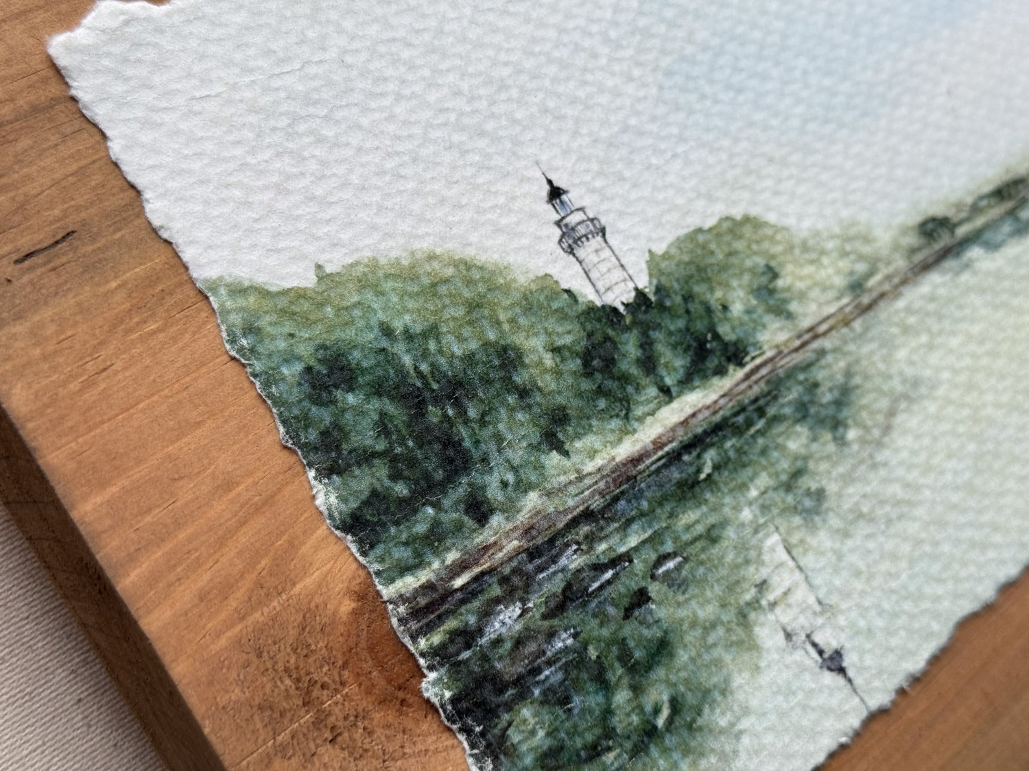 Watercolor print mounted on wood