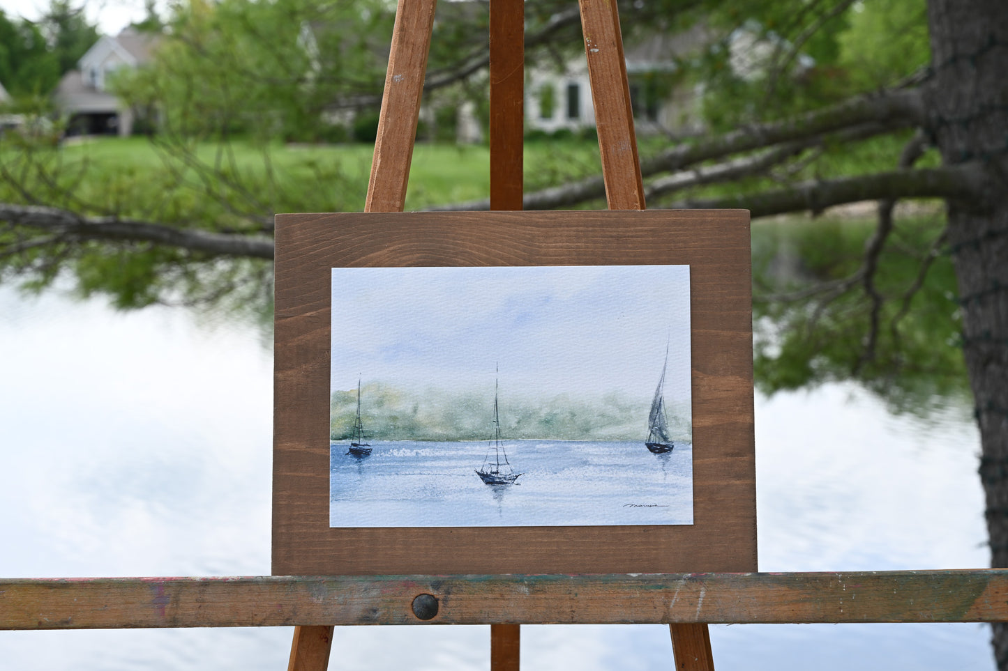 Watercolor print mounted on wood plaque