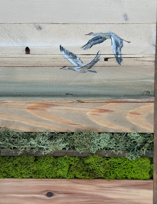 Wood Landscape "Sandhill Cranes Above the Marsh"