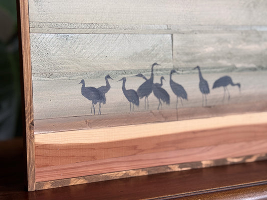 Wood Landscape "Cranes in the Still Hour"
