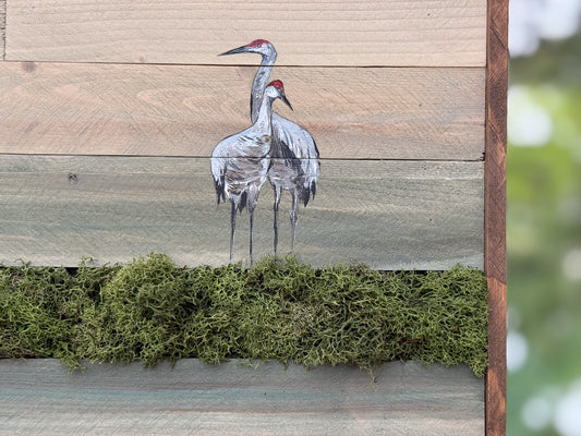 Wood Landscape "Sandhill Cranes in the Marsh"