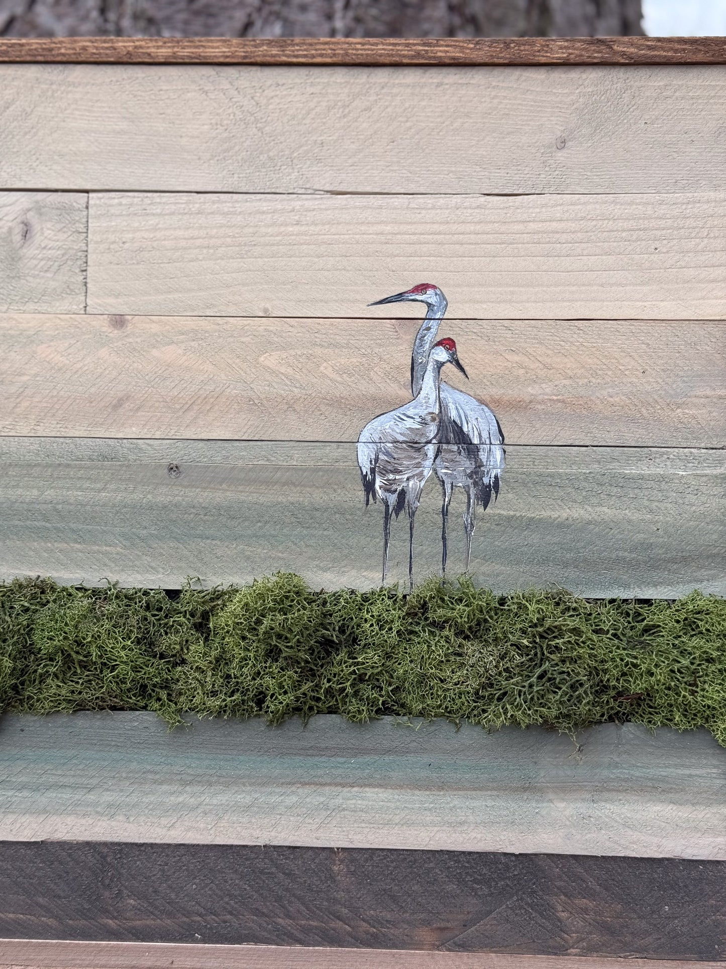 Wood Landscape "Sandhill Cranes in the Marsh"