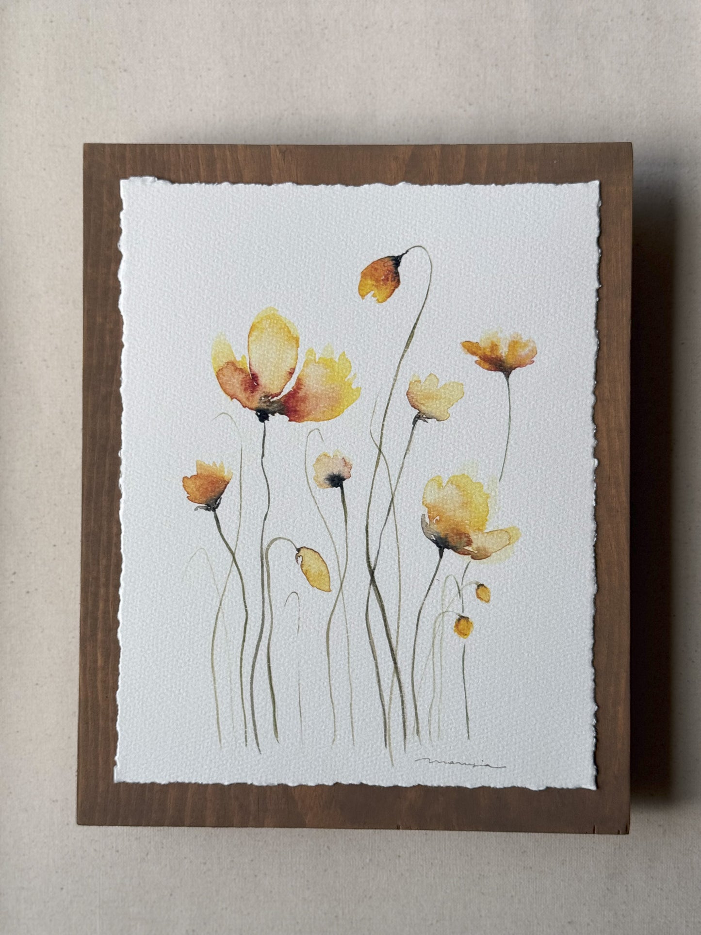 Watercolor print mounted on wood plaque