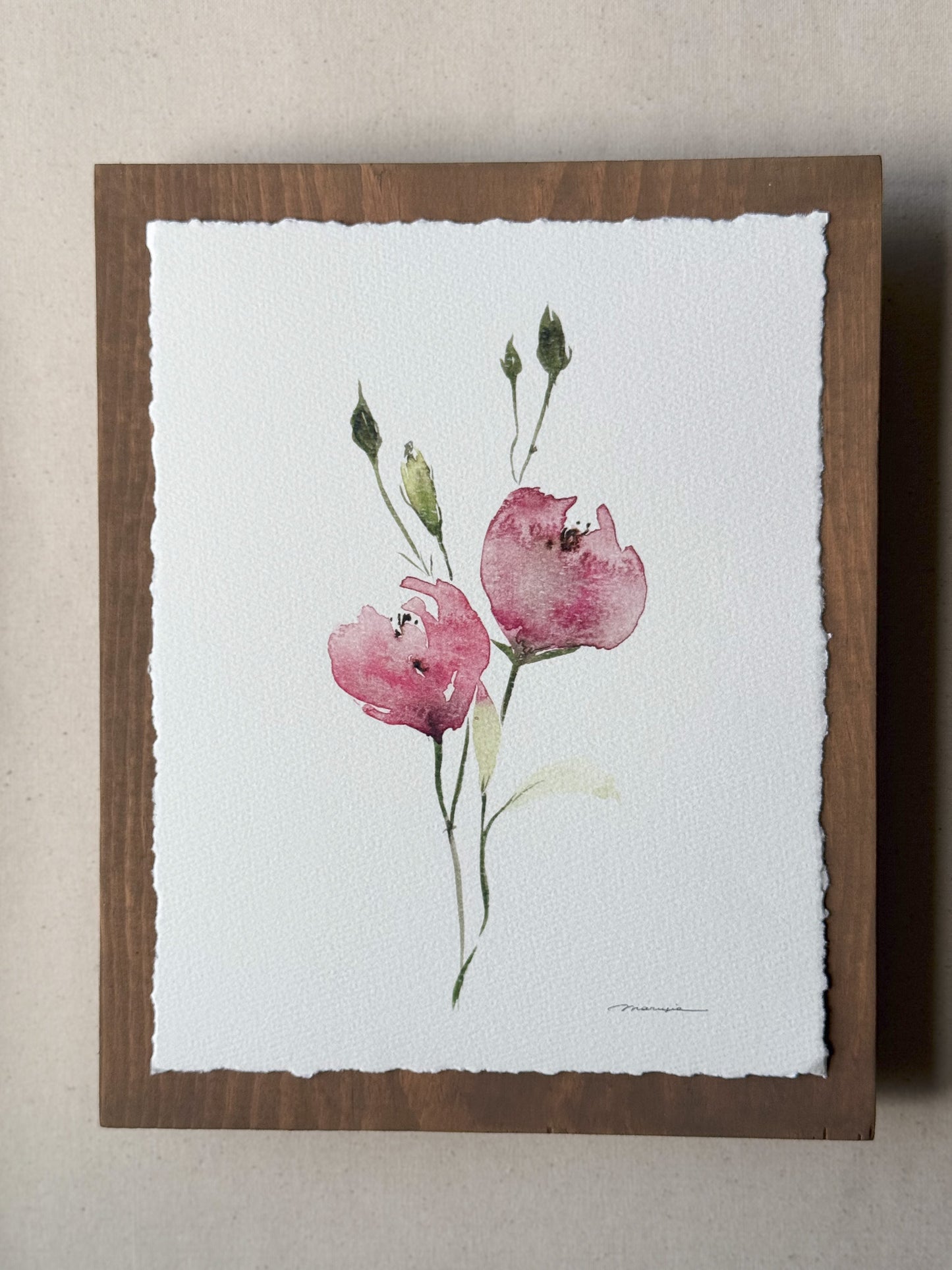 Watercolor print mounted on wood plaque