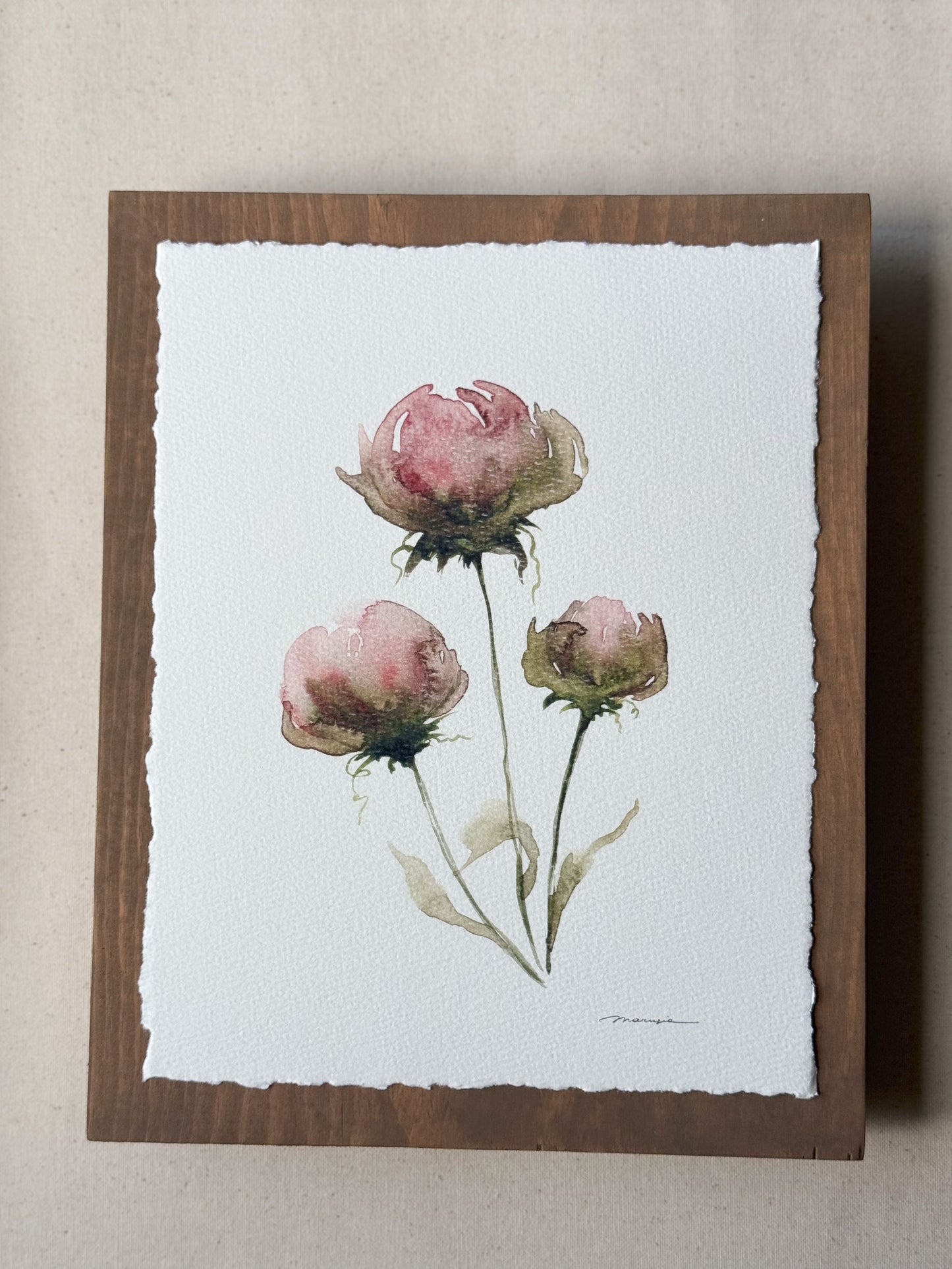 Watercolor print mounted on wood plaque