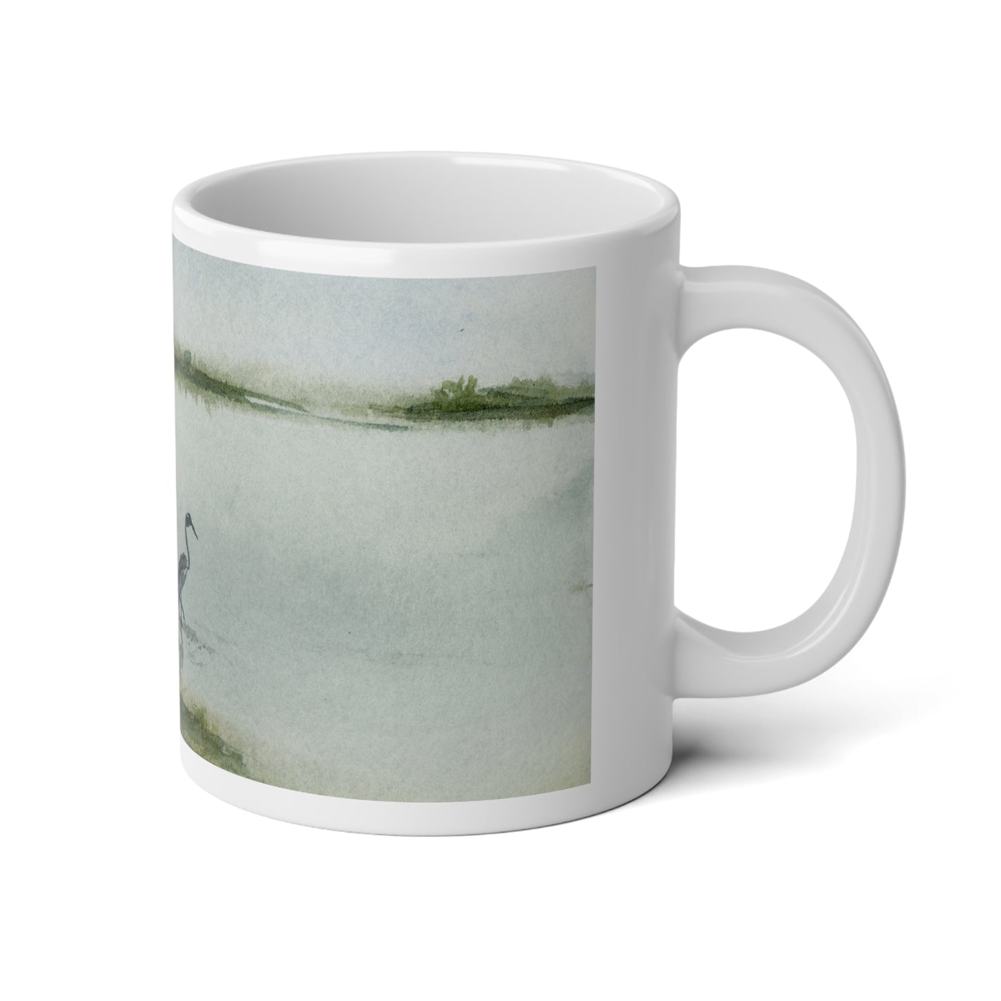 Jumbo Mug, 20oz, Lake View, Peaceful Landscape, Watercolor design