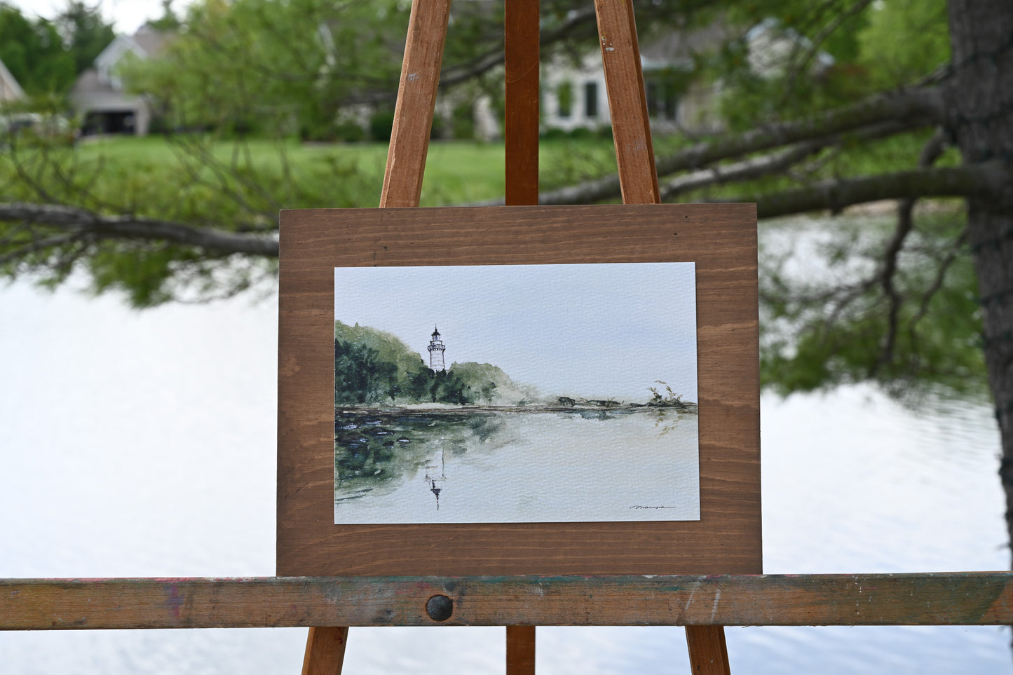 Watercolor print mounted on wood plaque