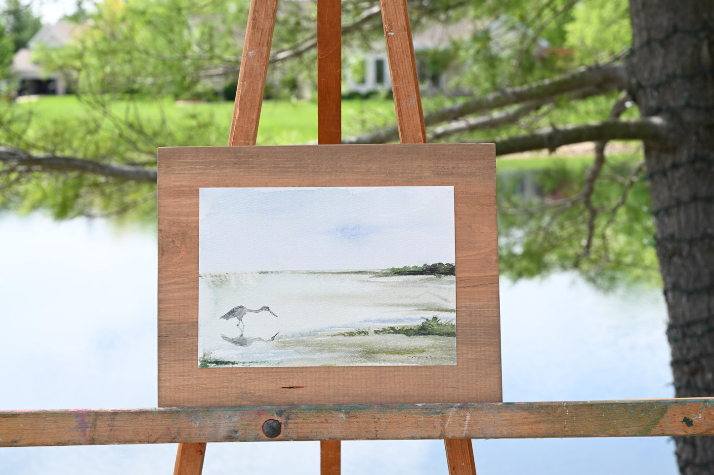 Heron's Reflections: Mirrors of Peace. Watercolor print