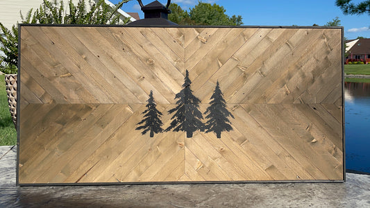 Wood Mosaic with Pine Trees