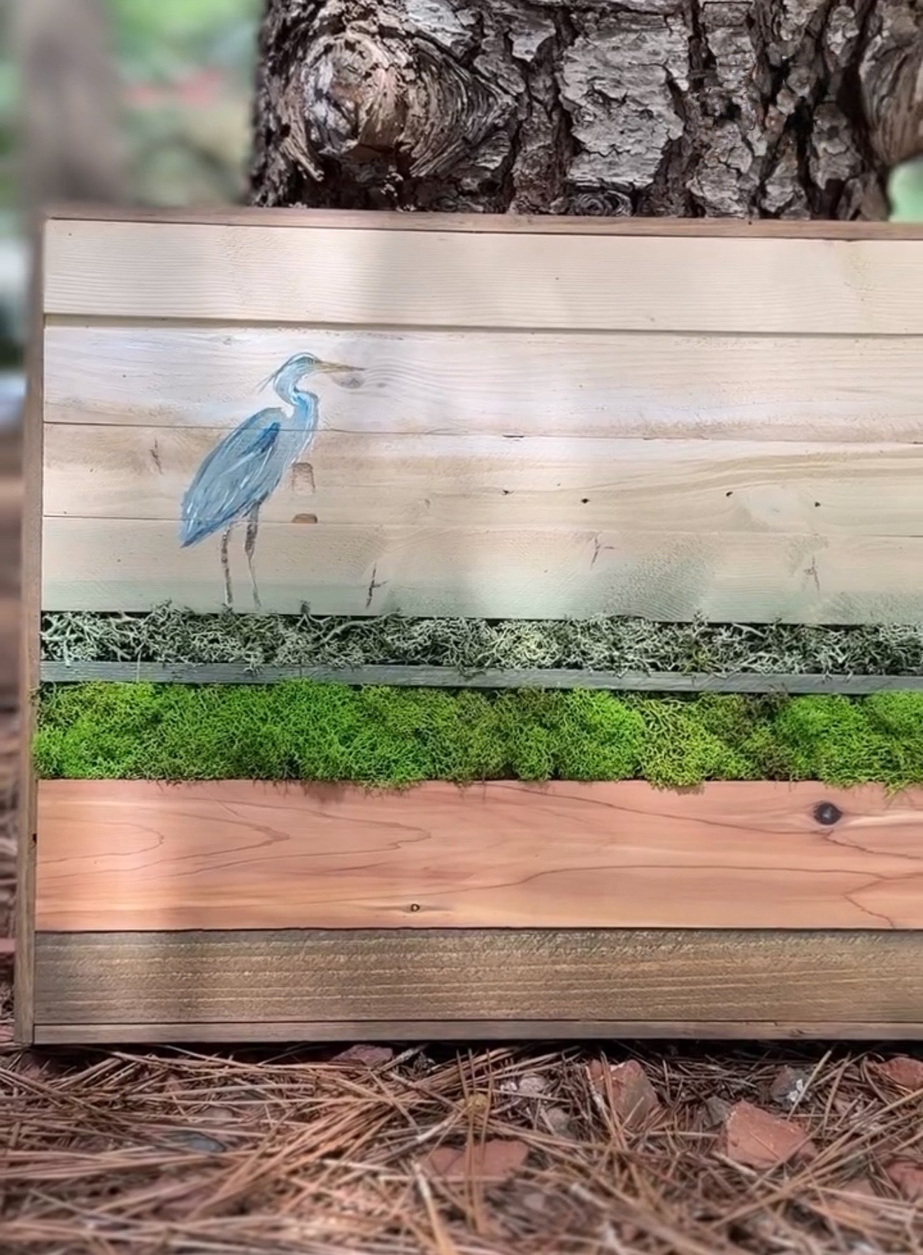 Wood Landscape "Heron By The Shore"