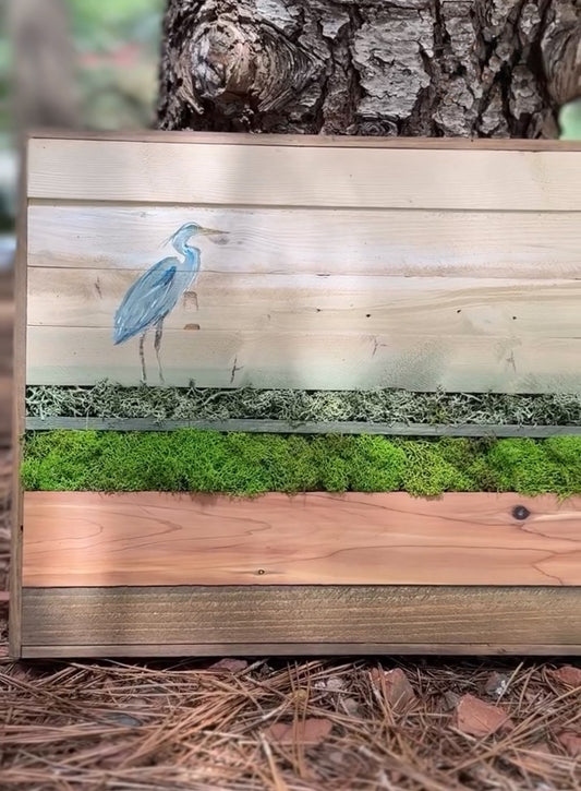 Wood Landscape "Heron By The Shore"