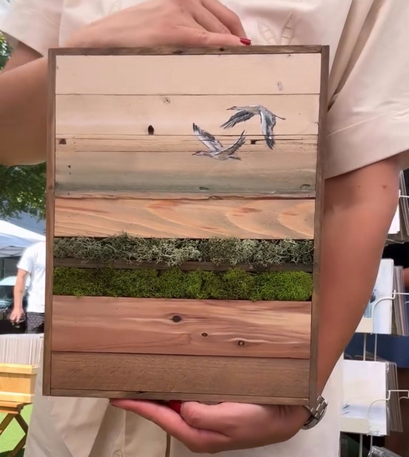 Wood Landscape "Sandhill Cranes Above the Marsh"