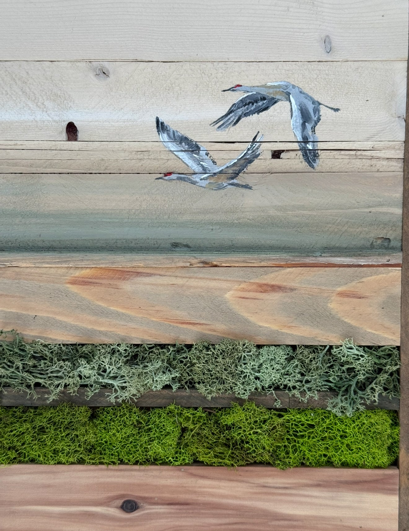 Wood Landscape "Sandhill Cranes Above the Marsh"