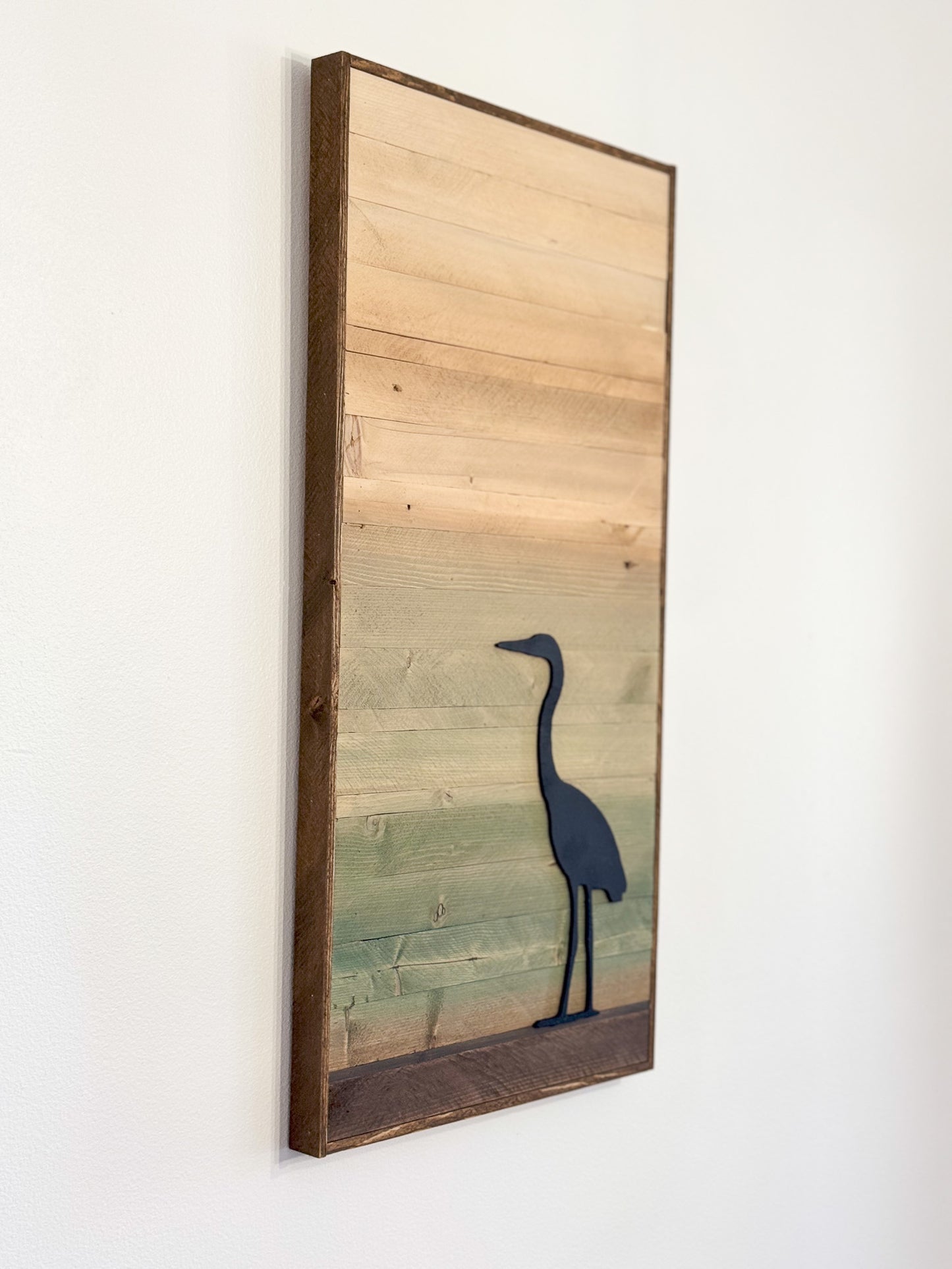 Wood Mosaic "Heron at Rest"