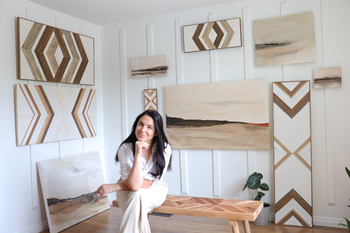 Wood Sculpture Wall Art "Geometric Whispers"