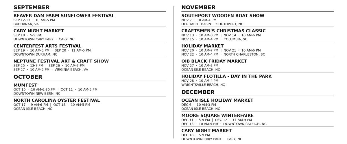 Woodmiration upcoming art shows and markets for 2026