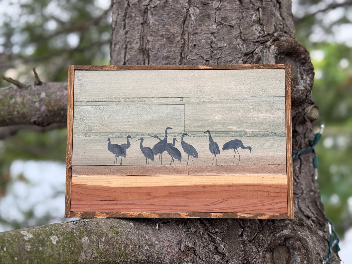 Wood Landscape "Cranes in the Still Hour"
