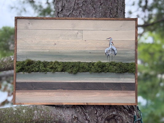 Wood Landscape "Sandhill Cranes in the Marsh"