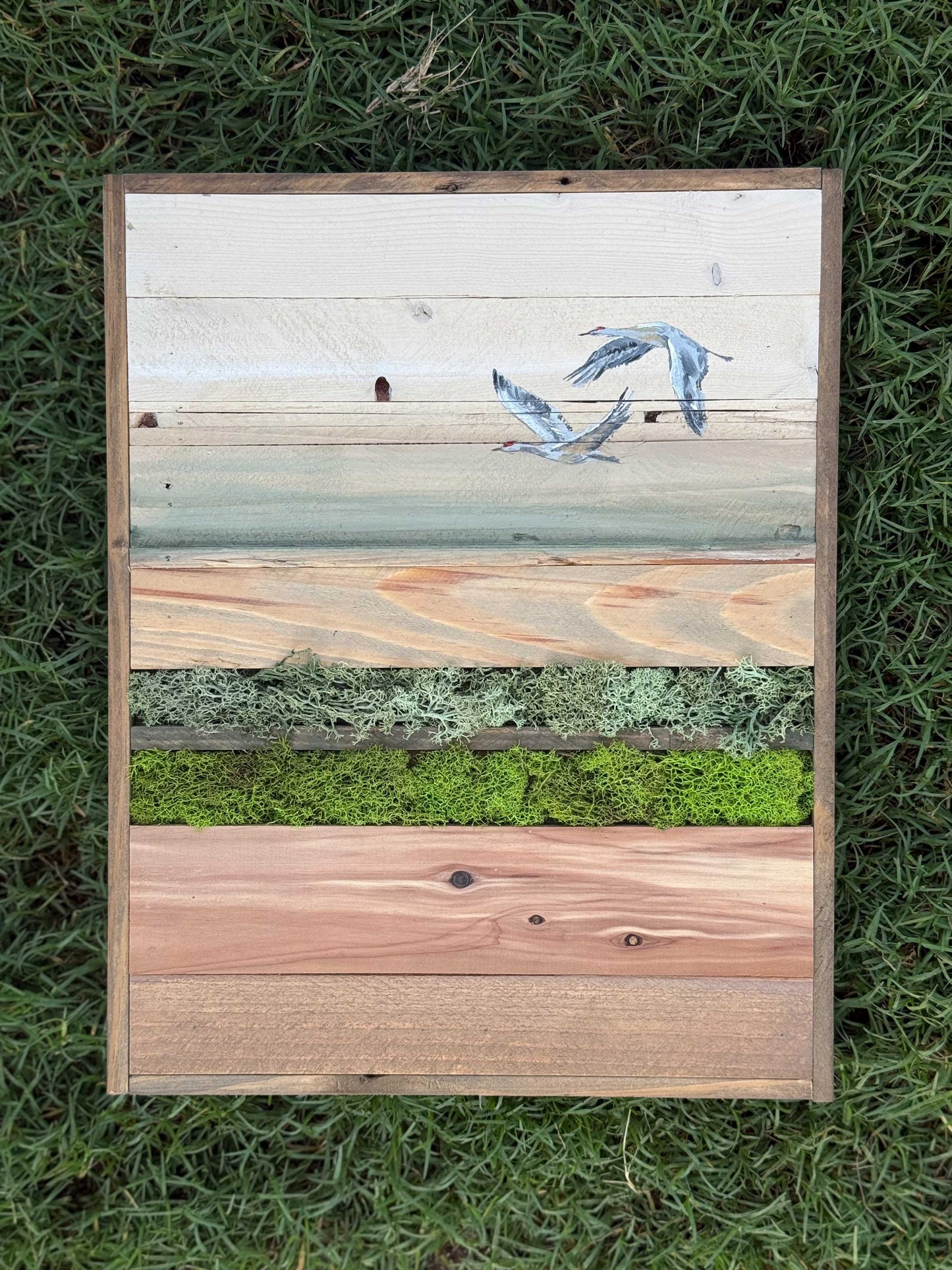 Wood Landscape "Sandhill Cranes Above the Marsh"