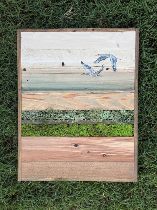 Wood Landscape "Sandhill Cranes Above the Marsh"